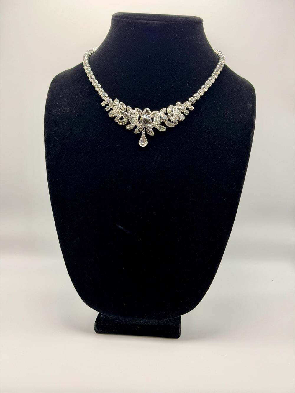 Signed Weiss Rhinestone Necklace | Mid-Century Crystal Statement Bridal Jewelry